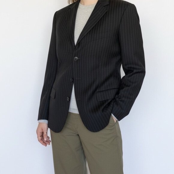 Ermenegildo Zegna Natural Comfort Wool Suit Blazer Black Striped Sport Coat 50R